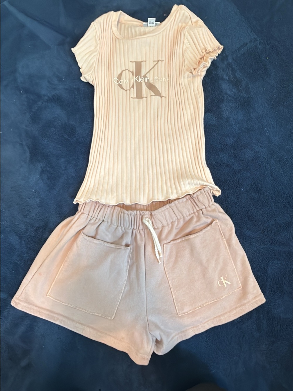 Calvin Klein Jeans Peach Ribbed Top & Shorts Set